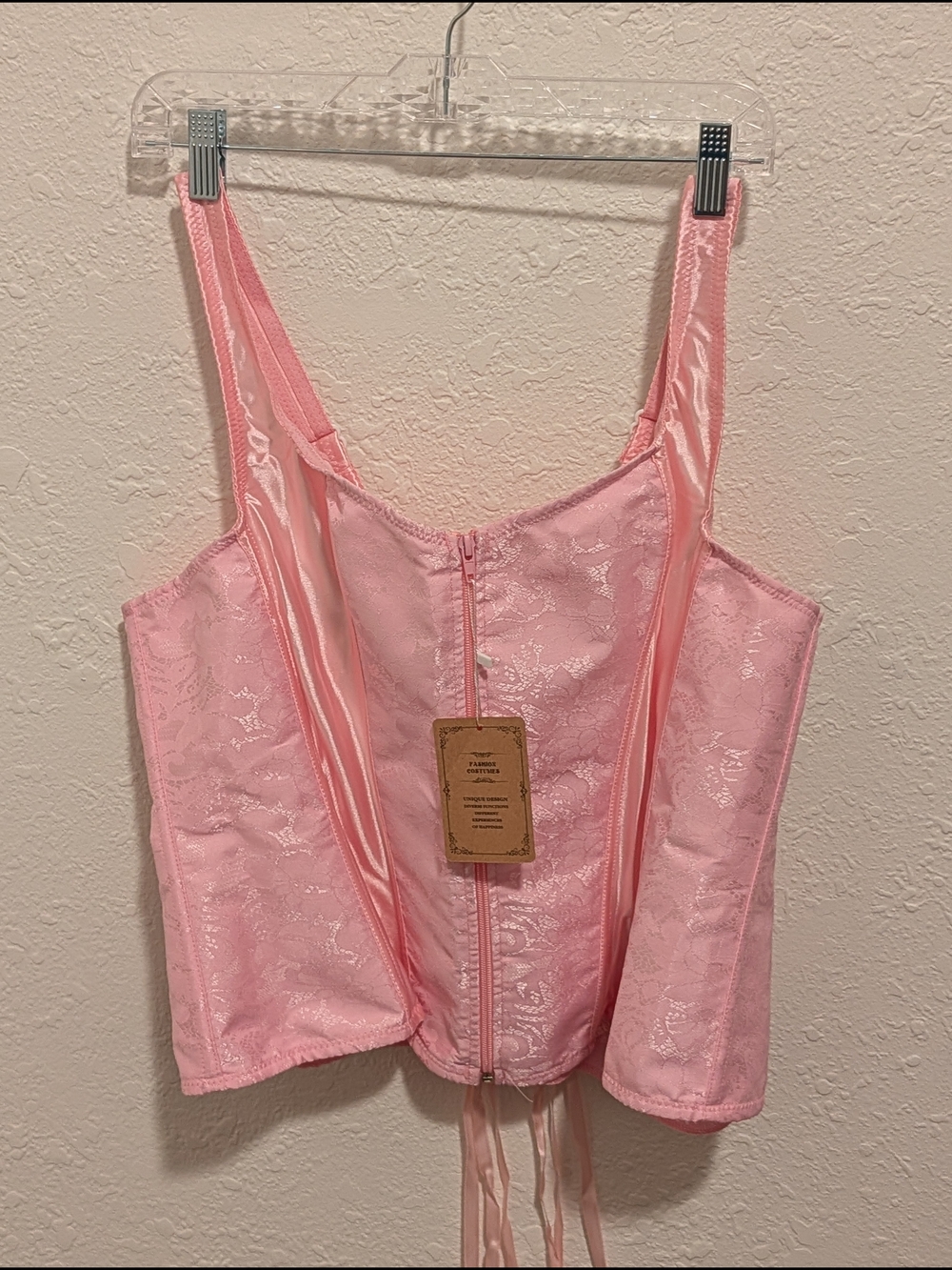 Amazon Pink Brocade Corset Top with Ribbon Back
